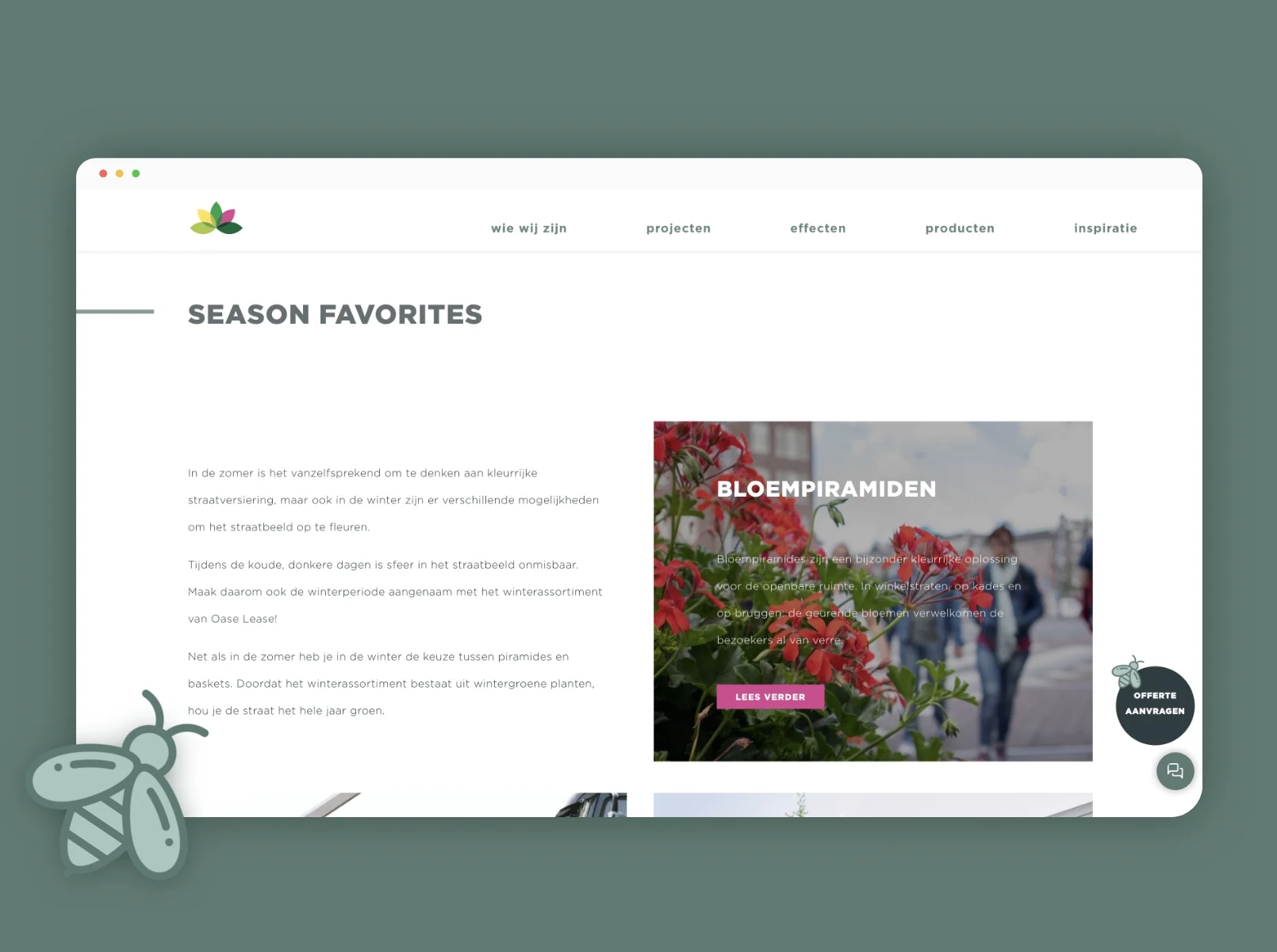 Oase lease website op desktop